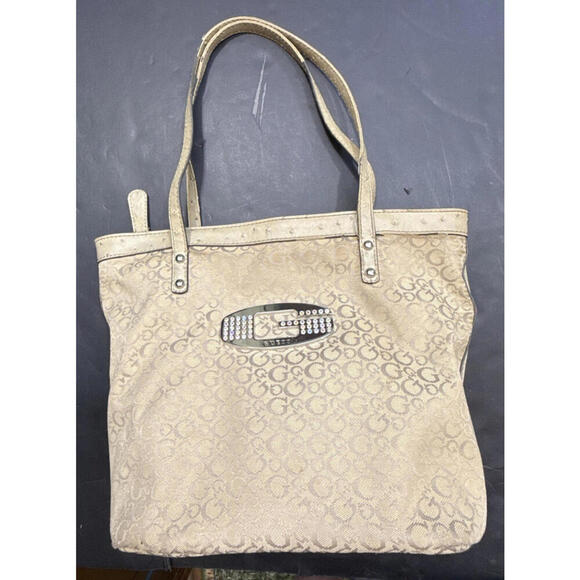 Vintage Guess Purse Y2K Monogram Logo Beige Tan Hand Bag - Picture 3 of 15